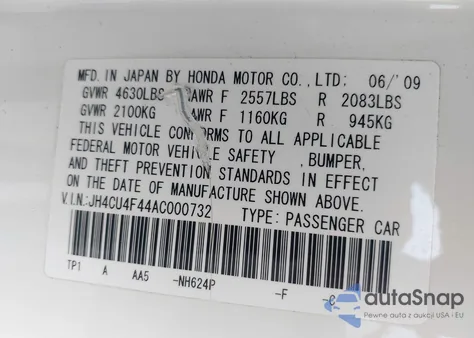 2010 Acura Tsx 3.5 from USA, damaged, VIN JH4CU4F44AC000732